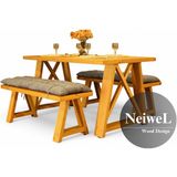 Neiwel Garden Mare Doğal Ahşap Banklı Bahçe Masa TAKIMI-120-360 Takım