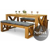 Neiwel Garden Mora Doğal Ahşap Banklı Bahçe Masa TAKIMI-80-120 Takım