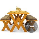 Neiwel Garden Venus Doğal Ahşap Banklı Bahçe Masa TAKIMI-120-260 Takım