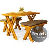 Neiwel Ken Doğal Ahşap Banklı Mutfak ve Yemek Masası TAKIMI-100-320 Takım - Açık Ceviz