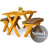 Neiwel Koen Doğal Ahşap Banklı Mutfak ve Yemek Masası TAKIMI-100-320 Takım - Açık Ceviz