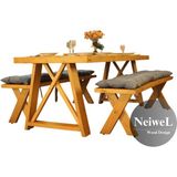 Neiwel Kues Doğal Ahşap Banklı Mutfak ve Yemek Masası TAKIMI-80-200 Takım - Açık Ceviz