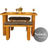 Neiwel Loen Doğal Ahşap Banklı Mutfak ve Yemek Masası TAKIMI-120-260 Takım - Açık Ceviz