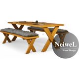 Neiwel Odes Doğal Ahşap Banklı Toplantı Masası TAKIMI-120-280 Takım - Açık Ceviz
