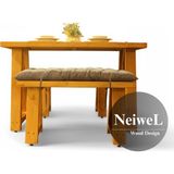 Neiwel Pina Doğal Ahşap Banklı Mutfak ve Yemek Masası TAKIMI-100-280 Takım - Açık Ceviz