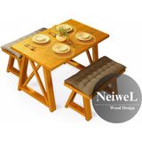 Neiwel Pina Doğal Ahşap Banklı Mutfak ve Yemek Masası TAKIMI-80-260 Takım - Açık Ceviz