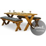 Neiwel Rane Doğal Ahşap Banklı Mutfak ve Yemek Masası TAKIMI-120-300 Takım - Açık Ceviz