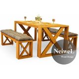 Neiwel Velmar Doğal Ahşap Banklı Mutfak ve Yemek Masası TAKIMI-100-180 Takım - Açık Ceviz