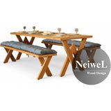 Neiwel Vera Doğal Ahşap Banklı Mutfak ve Yemek Masası TAKIMI-80-140 Takım - Açık Ceviz