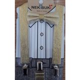 Nekibuki Gold Sarı Simli Pantolon Askısı Ve Papyon Takım Altın Tek Ebat
