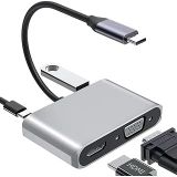 Nekuba 4K USB-C to HDMI VGA Adapter, Çok Portlu Dönüştürücü, Gri, USB Flash Bellek Portu ile, Dizüstü Bilgisayar için