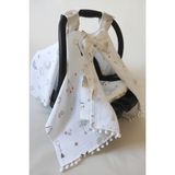 Nelcollection Müslin Puset Örtüsü ve Anakucağı Minderi, 2'li Set, Önlük Hediyeli, %100 Pamuk Kumaş, Kalp Desenli