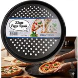Neler Geldi Neler 23 cm Delikli Teflon Pizza Tepsisi | Yanmaz Yapışmaz | Fırın Kabı Fırın Tepsisi - Siyah