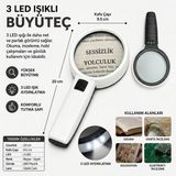 Neler Geldi Neler 3 Ledli 10X95MM Işıklı Mercekli El Büyüteci Okuma Tamir Kitap Çalışma Için Işıklı Okul Büyüteç - Beyaz - Siyah