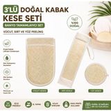 Neler Geldi Neler 3 Lü Set Doğal Kabak Kesesi Banyo Tamamlayıcı Set, Vücut, Sırt ve Yüz Peeling, Kadın & Erkek - Bej