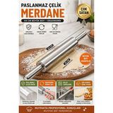 Neler Geldi Neler 44 cm Paslanmaz Metal Çelik Merdane Ergonomik Kulplu Çelik Profesyonel Hamur Açma Merdanesi Hamur Açma Oklava