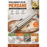 Neler Geldi Neler 44 Cm Paslanmaz Metal Çelik Merdane Ergonomik Kulplu Çelik Profesyonel Hamur Açma Merdanesi