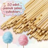 Neler Geldi Neler 50 Adet Ahşap Pamuk Şeker Çubuğu Pamuk Şeker Servis Çubuğu 30CM Uzunluk Pamuk Şeker Çubuk Cotton Candy