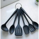 Neler Geldi Neler 6 Parça Silikon Servis Seti Bulaşık Makinesinde Yıkanabilir Silikon Mutfak Seti 21CM Spatula Kepçe - Siyah
