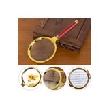 Neler Geldi Neler 9 cm Gold Dekoratif El Tipi Büyüteç 10X Büyütme 90MM Cerçeveli Tutma Saplı Okuma Tamir Büyüteçi 17CM