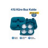 Neler Geldi Neler Büyük Boy Silikon 4 Lü Top Buz Kalıbı Buz Küpü Yuvarlak Buz Küpü Kalıbı BPA içermez Silikon