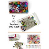 Neler Geldi Neler Çengelli Ve Toplu İğne Karışık Renkli 100 Adet (50+50)= Toplam 100 Adet Eşarp Ve Şal İğnesi