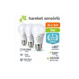 Neler Geldi Neler Hareket Sensörlü LED Lamba 3 Adet Let Ampül Beyaz Işık 9W %80 Tasarruflu Otomatik Yanıp Söner
