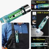 Neler Geldi Neler LED USB Şarjlı Ultra Güçlü El Feneri Su Geçirmez Flaşörlü Kırmızı Işıklı Mıknatıslı Kamp Feneri - Mavi