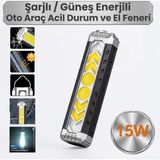 Neler Geldi Neler Oto Araç Acil Durum Kamp El Feneri Güneş Enerjli Ledli 15W Şarjlı Mıknatıslı Askılı Su Geçirmez - Siyah