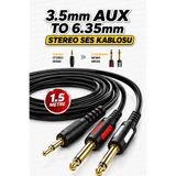 nelerbulurum 1.5 Metre 3.5mm AUX To 2x6.35mm Jack Stereo Ses Kablosu Mikser Amfi Bağlantı Kablosu 1.5 Metre