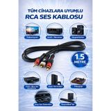 nelerbulurum 1.5 Metre Altın Uçlu 3.5mm Aux Erkek – 2 RCA Erkek Stereo Ses Kablosu (TV Amfi Hoparlör Uyumlu)
