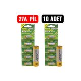 nelerbulurum 10 ADET 27A İNCE 12 VOLT Oto Ve Kapı Kumanda Pili GP27A, L1028, A27
