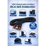 nelerbulurum 10 Metre Altın Uçlu 3.5mm Aux Erkek – 2 RCA Erkek Stereo Ses Kablosu (TV Amfi Hoparlör Uyumlu)