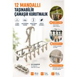 nelerbulurum 12 Mandallı Katlanabilir Rüzgar Kilitli Kancalı Çamaşır kurutma Bebek İç Çamaşırı Çorap Askısı