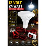 nelerbulurum 12 Volt 24 Watt Akü Maşalı LED Ampul 2 Metre Kablolu Anahtarlı Kamp Acil Durum Aydınlatma Lambası Kamp, Karavan, Tekne ve Acil Durum Aydınlatma Lambası