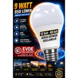 nelerbulurum 12Volt-48Volt Arası Çalışan 9W 850 Lümen 6500K Beyaz LED Ampul E27 | Karavan, Tekne ve Güneş Enerjisi Sistemleri İçin