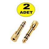 nelerbulurum 2 ADET Sarı Metal 6.3 Mm Stereo Erkek / 3.5 Mm Stereo Dişi Çivi Jak Stereo Dişi Çevirici Anfi Girişi