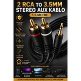 nelerbulurum 2 RCA Erkek - 3.5mm Stereo AUX Kablo Gold Uçlu 1.5 Metre | Telefon TV Bilgisayar Amfi Hoparlör Ses Kablosu