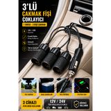 nelerbulurum 3’lü Araç Çakmaklık Çoğaltıcı 12V 24V – 1 Erkek 3 Dişi Esnek Kablolu, Telefon Şarjı, Yol Kamerası, Oto Süpürge ve Araç Buzdolabı Uyumlu