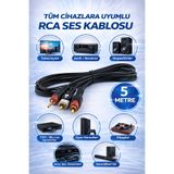 nelerbulurum 5 Metre Altın Uçlu 3.5mm Aux Erkek – 2 RCA Erkek Stereo Ses Kablosu (TV Amfi Hoparlör Uyumlu)