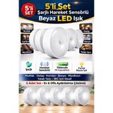 nelerbulurum 5'Li Set Şarjlı Hareket Sensörlü Beyaz Işıklı Mutfak,Dolap,Koridor,Banyo,Merdiven,Gece Lambası