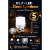 nelerbulurum 5’li USB LED Gece Lambası Koridor Çocuk Odası Çocuk Gece Lambası Dekoratif Lamba Ampul Beyaz Işık Mini Tak Çalıştır Priz Laptop Powerbank Uyumlu