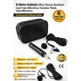 nelerbulurum 6 Metre Kablolu Ultra Hassas Kondeser Cami Yaka Mikrofonu-Youtuber Tiktok Yaka Mikrofonu