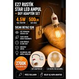 nelerbulurum E27 Rustik Star LED Ampul + Anahtarlı Prizli Duy Seti Dekoratif Gece Lambası Kitap Okuma Lambası Yatak Odası Çocuk Odası Oturma Odası Ofis Aydınlatması
