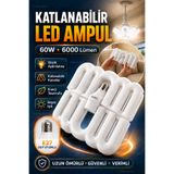 nelerbulurum Katlanabilir 60 Watt 6000 Lümen Pervane LED Ampul %80 Enerji Tasarraflu E27 Florasan Ampul Duy 2 Kanatlı Süper Güçlü Beyaz Işık
