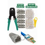 nelerbulurum Rj45 Cat5 Cat6 Telefon Kablosu Sıkma Pensesi +100 Adet Açık Uçlu Rj45 Jack ve Kılıf + Kablo Soyucu