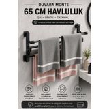 nelerbulurum Siyah Duvara Monte 65 CM Alüminyum Havluluk Askılığı | Paslanmaz Modern Banyo Havluluğu Banyo Düzenleyici