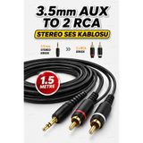 nelerbulurum Ultra Kaliteli 3.5mm AUX to 2 RCA Erkek Stereo Ses Kablosu 1.5 Metre Altın Uçlu TV Amfi Hoparlör Müzik Seti PC Laptop Araç Uyumlu