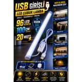 nelerbulurum USB Girişli 100 Cm 20 Watt 96 Led Çubuk Led Lamba Soğuk Beyaz Dolap Mutfak Tezgahı Akvaryum Aydınlatma Kamp Lambası