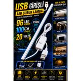 nelerbulurum USB Girişli 100 Cm 96 Led 20 Watt Akvaryum Led Lamba 6500K Soğuk Beyaz Alüminyum Kasa